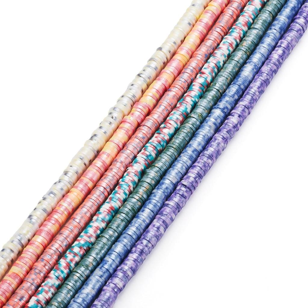 Pandahall 7 Strands 6mm Flat Polymer Clay Beads Speckled Vinyl Heishi Beads 7 Colors Pearlized Colorful Disc Clay Spacer Beads for Friendship