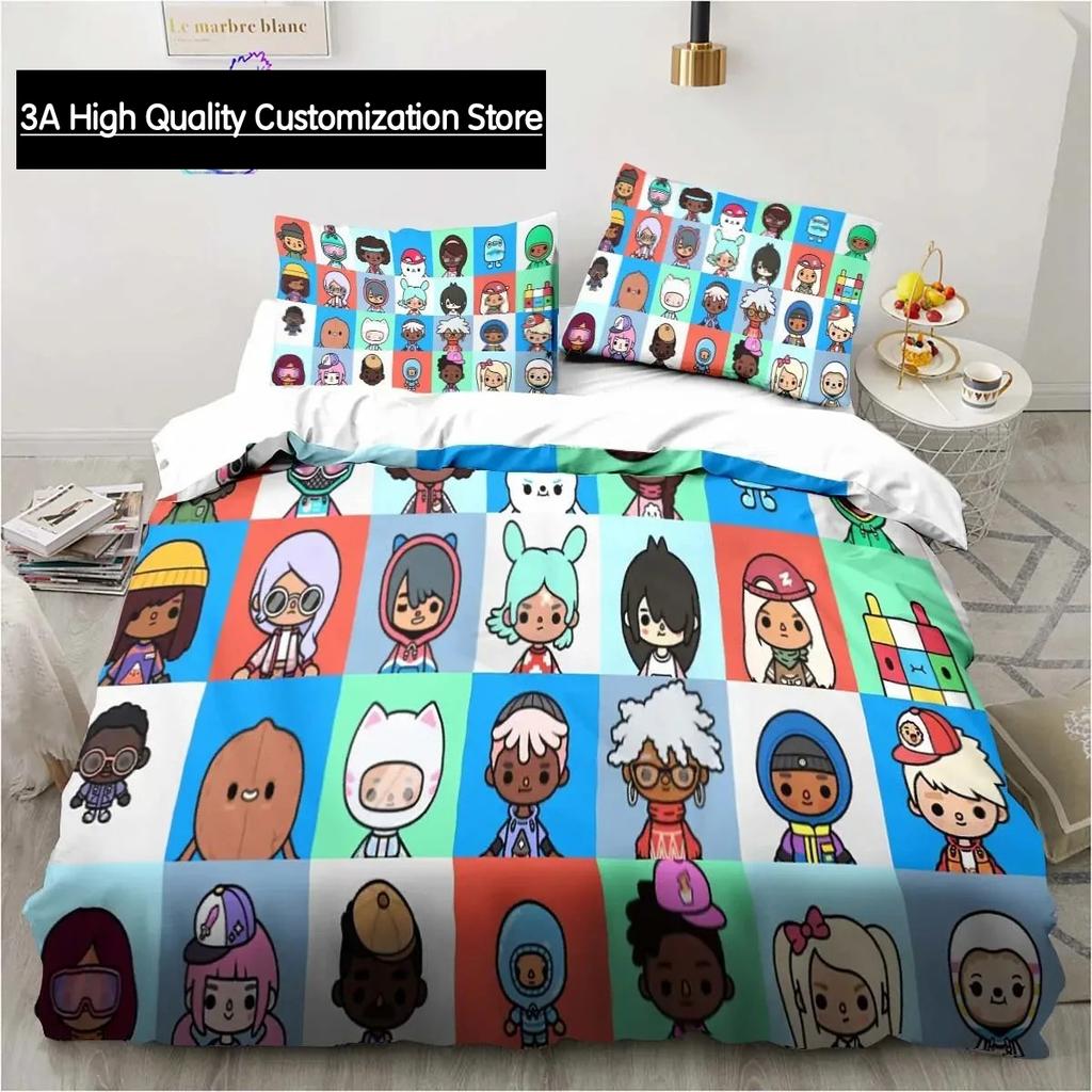 T-Toca Box Life World Cartoon Bedding Set Single Twin Full Queen King Size Bed Set Adult Boys Bedroom Bedding Gift