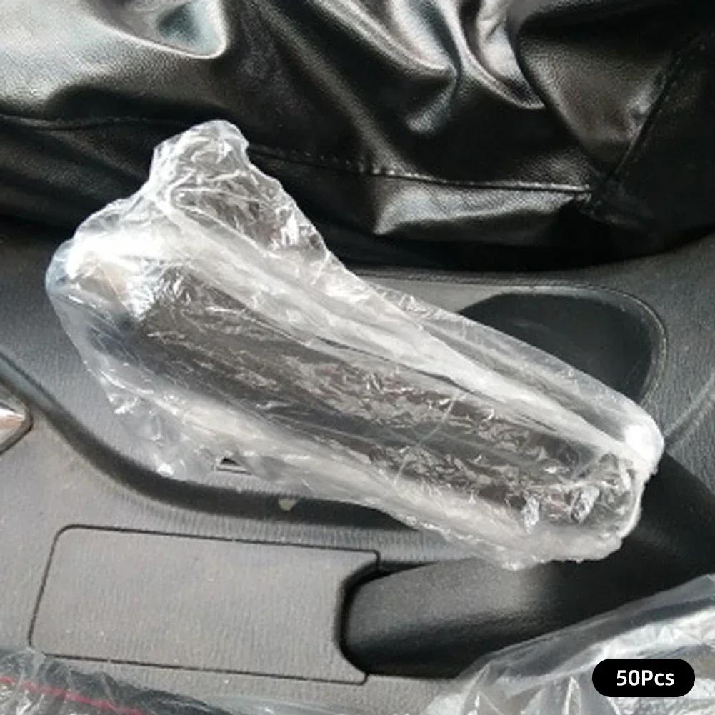 50pcs Disposable Universal Car Transparent Steering Wheel Gear Cover Elastic Waterproof Plastic Isolation Protection Cover