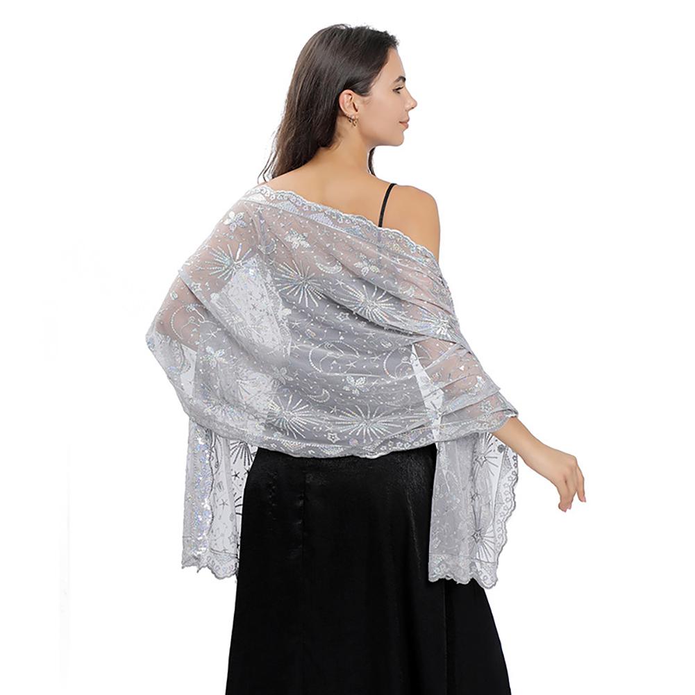 Moon Star Sequins Shawl Wraps for Evening Dresses Wedding Decoration Scarf Elegant Hijab Cover for Ramadan Festivals Women's Modest Fashion Shawl