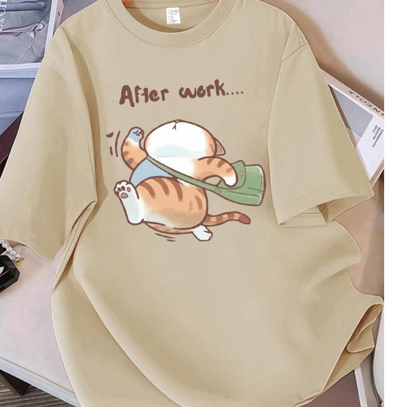 Women T-Shirt Cotton Summer The Cat That Always Wants To Sleep Pattern Prints T Shirt O-Neck Soft Loose Tops Basic Woman Clothes
