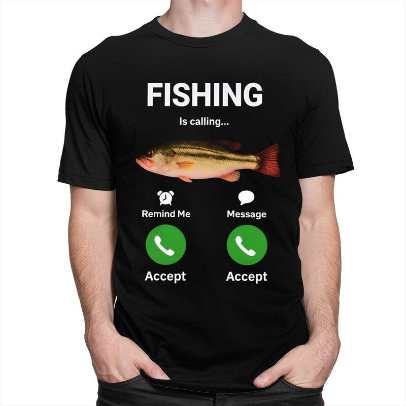 Cool Fishing Is Calling T Shirt Men 100 Cotton Tshirt Angler Fishman Lover Tee Tops Fashion Tshirt For Husband Boyfriend