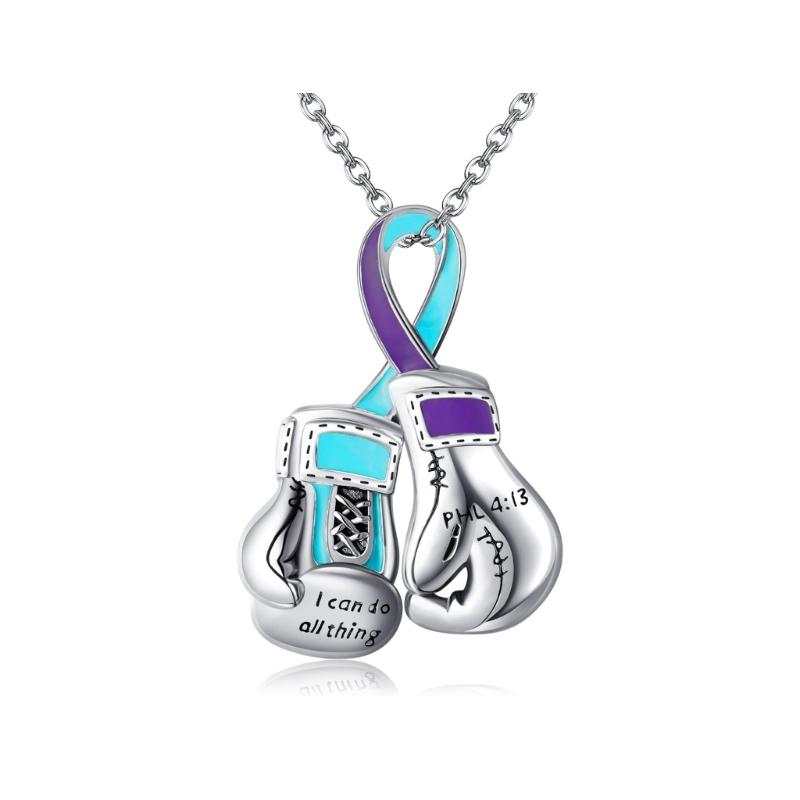 

Boxing Glove Pink Ribbon Necklace For Women Zinc Alloy Breast Awareness Jewelry Symbol Strength And Courage