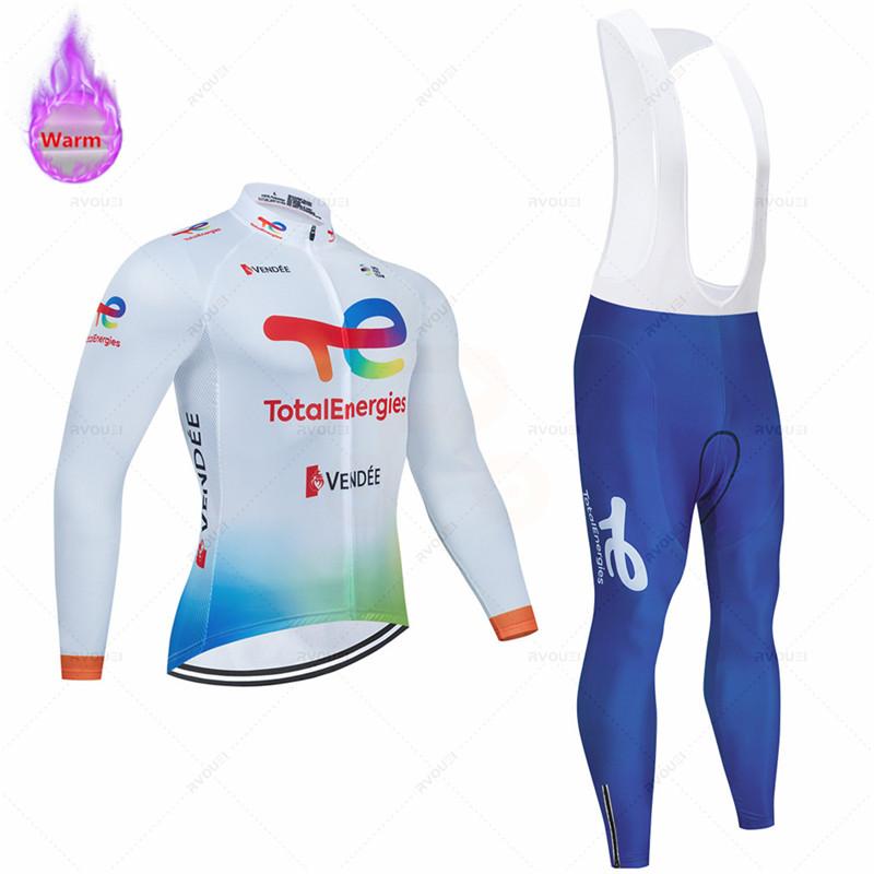 Total Energies Team Ropa Ciclismo Warm Winter Thermal Fleece Cycling Clothes Men Jersey Suit Outdoor Riding Bike MTB Bib Pants