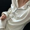 New silky slippery can go out ice silk solid color high-end loungewear pajamas autumn men's and women's long-sleeved two-piece set