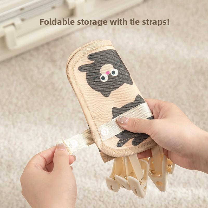 Panda And Dog Print Travel Clothes Hanger With Foldable Clothespins For Underwear And Socks Storage