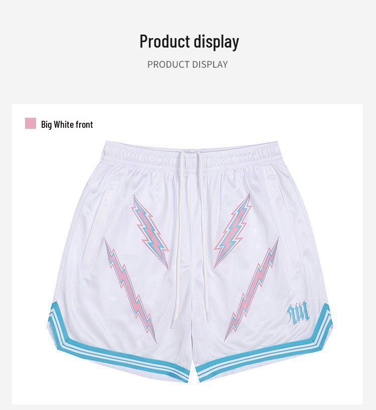 American Street Basketball Quick-Dry Mesh Shorts - Above Knee, Embroidered, Four-Point Design for Training & Fitness