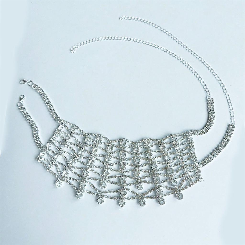 European And American Exaggerated Full Diamond Fringed Neck Chain Super Flash Light Luxury Temperament Dress Accessories Bridal Wedding Dress Evening