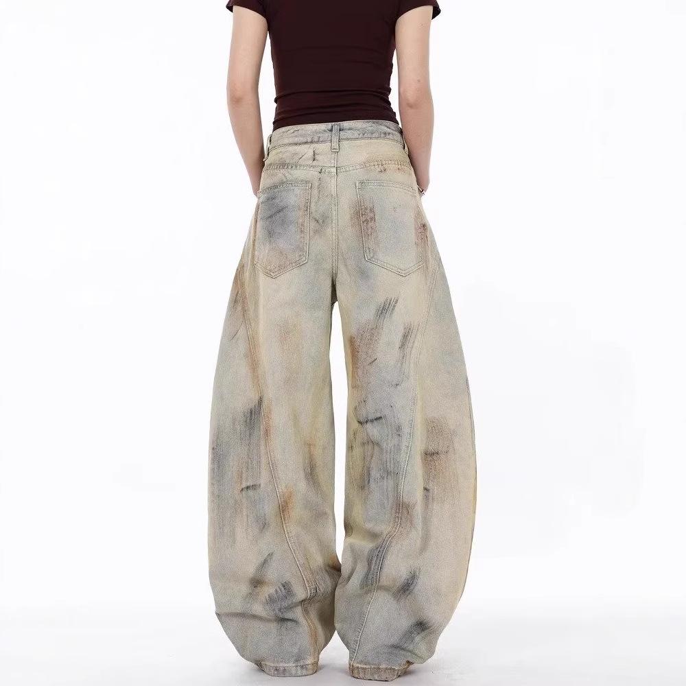 Design Sense Niche Retro Wasteland Wind Mud Dyed Dirty Scimitar Jeans Men's and Women's American Hip Hop Loose Wide-leg Pants