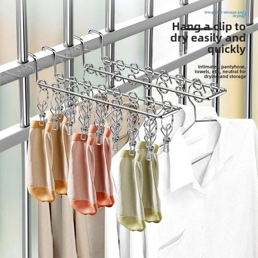 10/16 Clips Sock Drying Rack Wall-Mounted Stainless Steel Underwear Drying Rack Durable with Detachable Clips