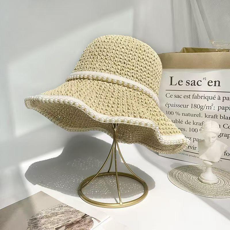 Straw Hat Women's New Small Fresh Lace Straw Hat Summer Travel Sun Protection Hat Big Brim Beach Sun Hat