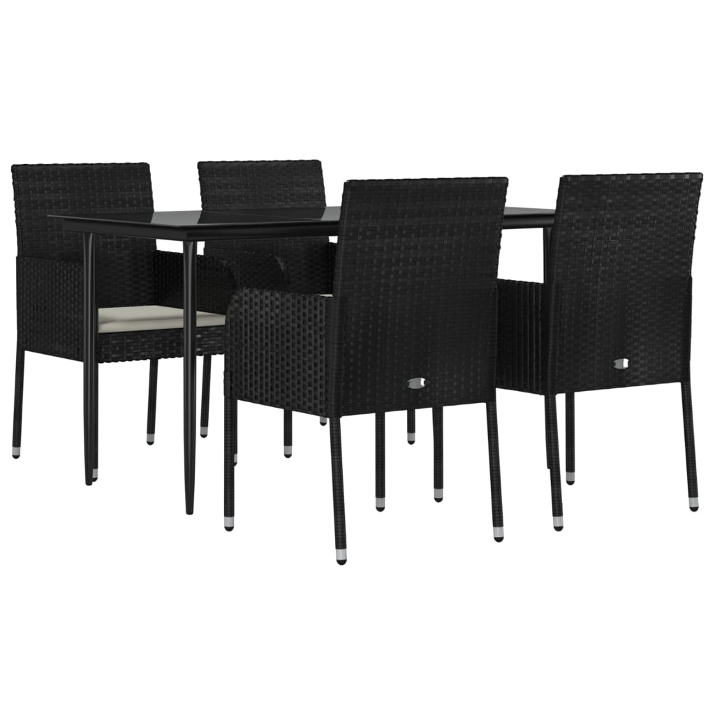 Vidaxl 5-Cz. Garden Furniture Set With Cushions, Black, Poly Rattan
