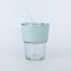 Vertical Pattern Bamboo Cup Glass Transparent Household Striped Water Cup Office Straw Cup with Lid Ins Style Coffee Cup
