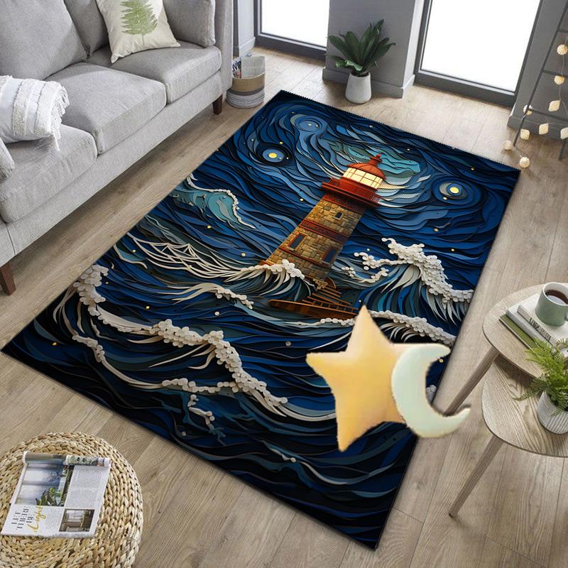 Lighthouse In Stormy Sea Office Rug Chair Mat, Entryway Carpet, Suitable for Front Door, Bedroom, Living Room, Desk, Holiday Gift