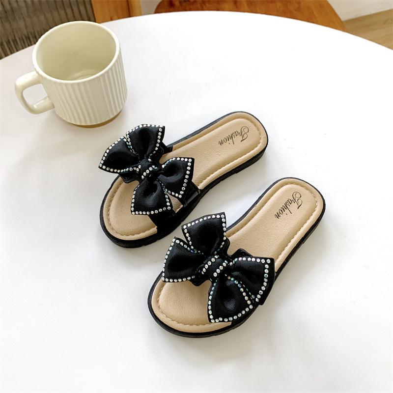 New Bow Flats Open Toe Slide Sandals Non-slip Flip Flops Children Home Slippers Kids Girls Summer Cute Beach Slippers Shoe