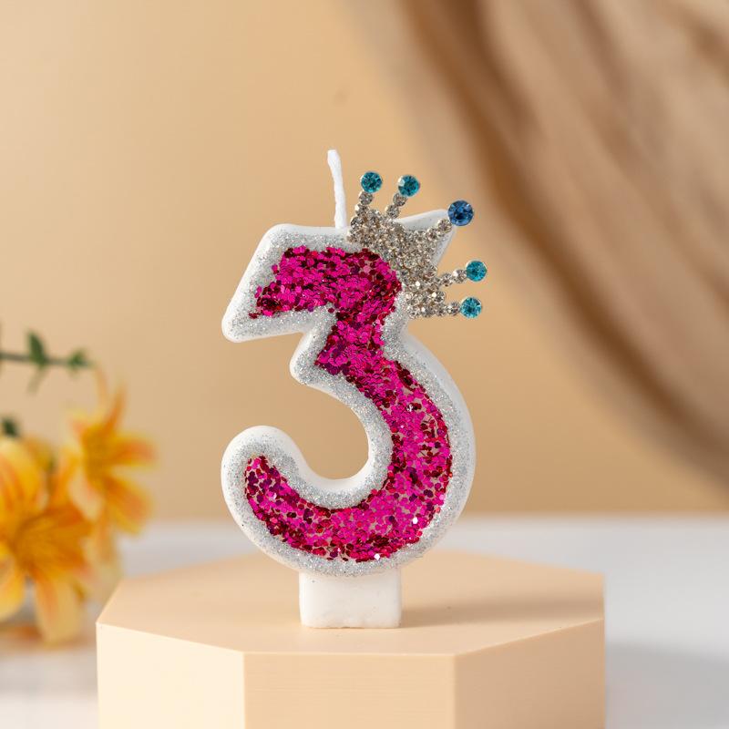 High-end Creative Rose Red Gemstone Crown Number Birthday Candle Cake Party Atmosphere Decoration