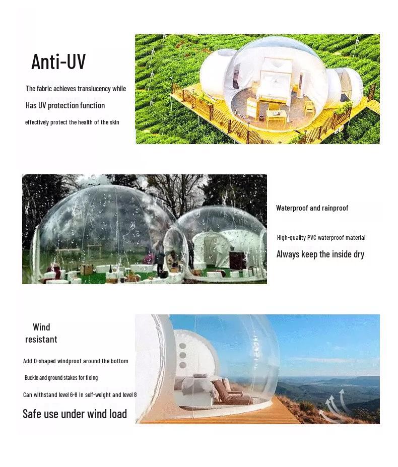 Translucent Candy Color Inflatable Bubble House Outdoor Camping Tent Globe-Shaped Starry Sky Tent Net Red Homestay