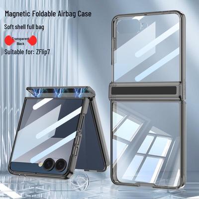 Samsung Z Flip7 Genomskinligt Magnetiskt Gångjärn Telefonfodral med Full Täckning Airbag-skydd