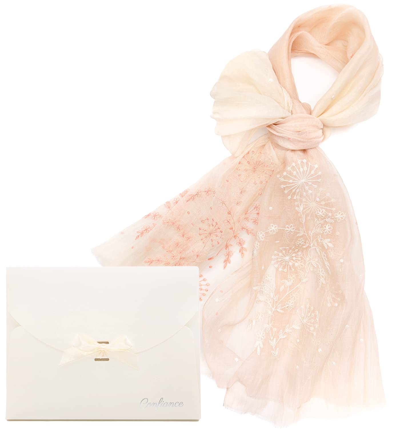 

Day Stole Scarf Hand Embroidered Silk Cotton Gift Case Included [Confiance] Mother s Women s слонова кістка