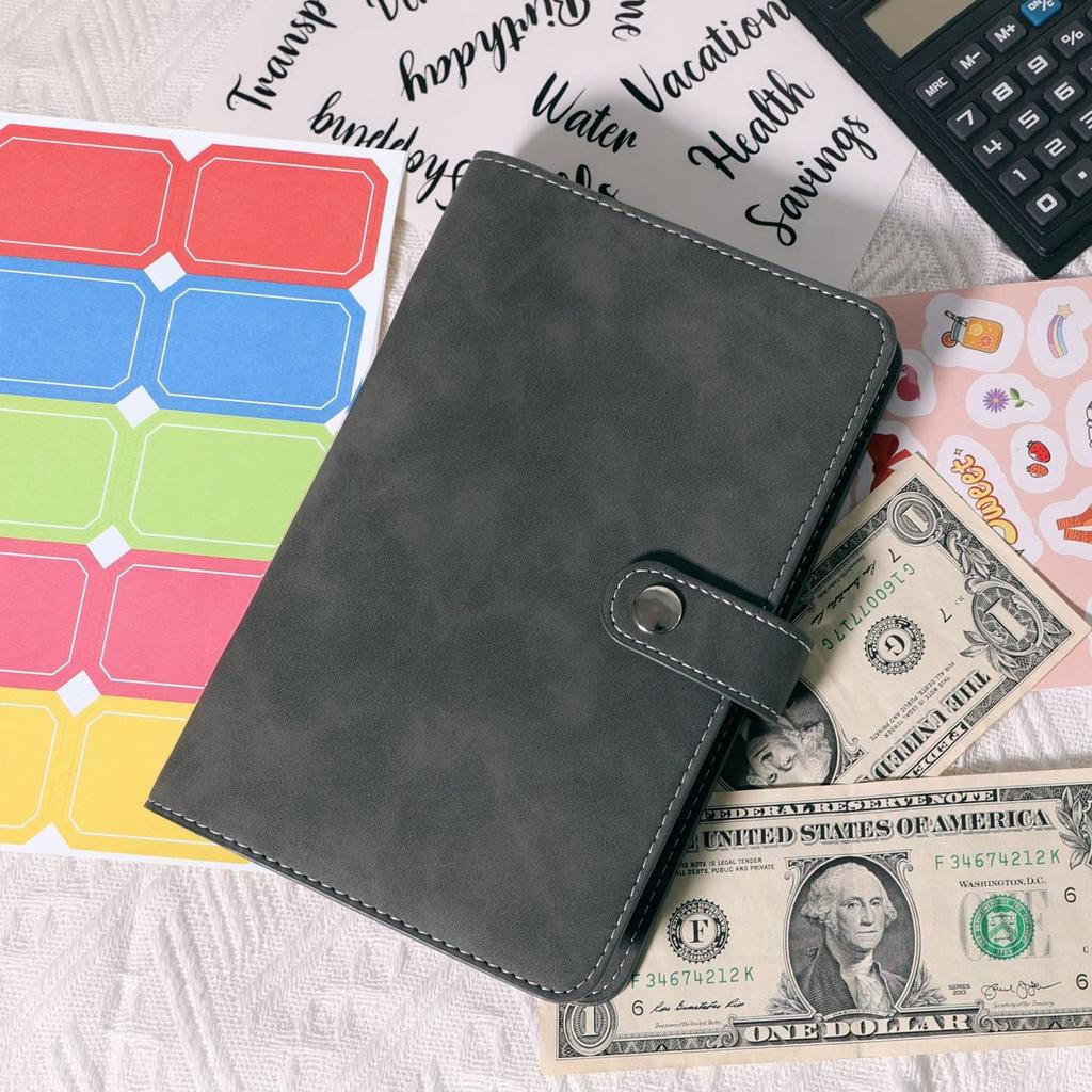A6 Ring Binder Budget Planner 6 Holes Loose Leaf Notebook with Binder Pockets Money Envelopes Budget Sheets Label Stickers Notebook Ring Binder
