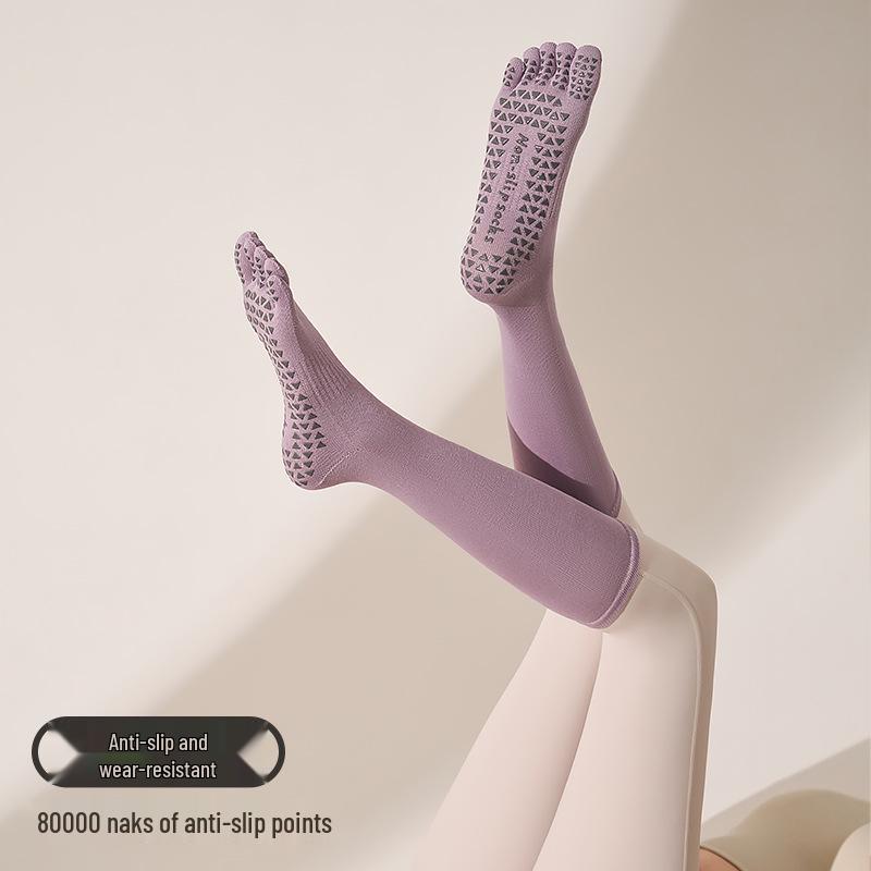 2026 Women s Non-Slip Cotton Split-Toe Yoga & Pilates Mid-Calf Socks One Size