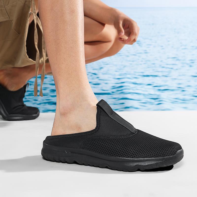 36-46 Unisex Slippers Men's Half Slippers Mesh Meter-breathable Men's Black Mueller Shoes