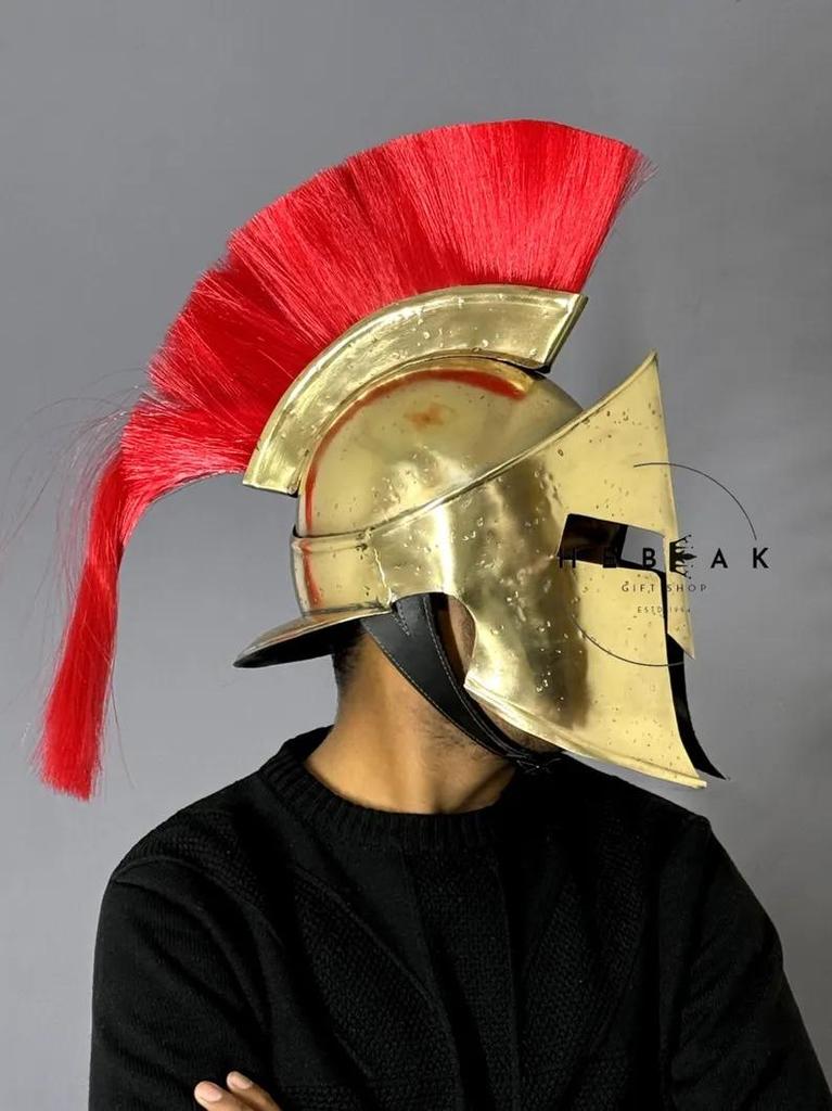 Spartan Helmet with Red Plume: King Leonidas Cosplay, Larp Helmet