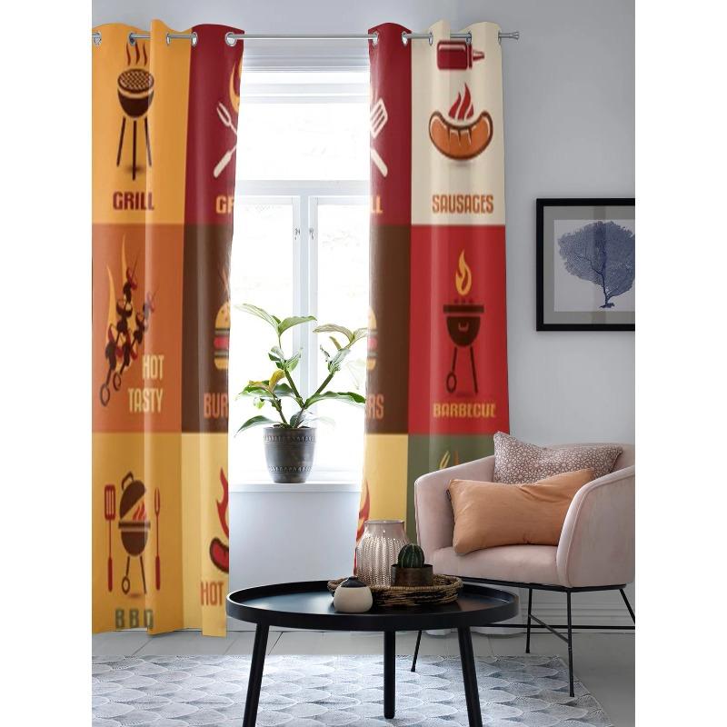 Barbecue Icons Vintage Modern Window Curtains Drape For Kitchen Living Room Bedroom Decoration Curtains
