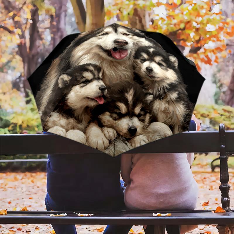 Three Wolves  Pattern, Automatic Folding Umbrella, Portable and Foldable Design, 8 Ribs, a Christmas or Birthday Gift.