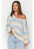Autumn/Winter Casual Loose Knit Sweater with Slanted Shoulder and Dopamine Stripes