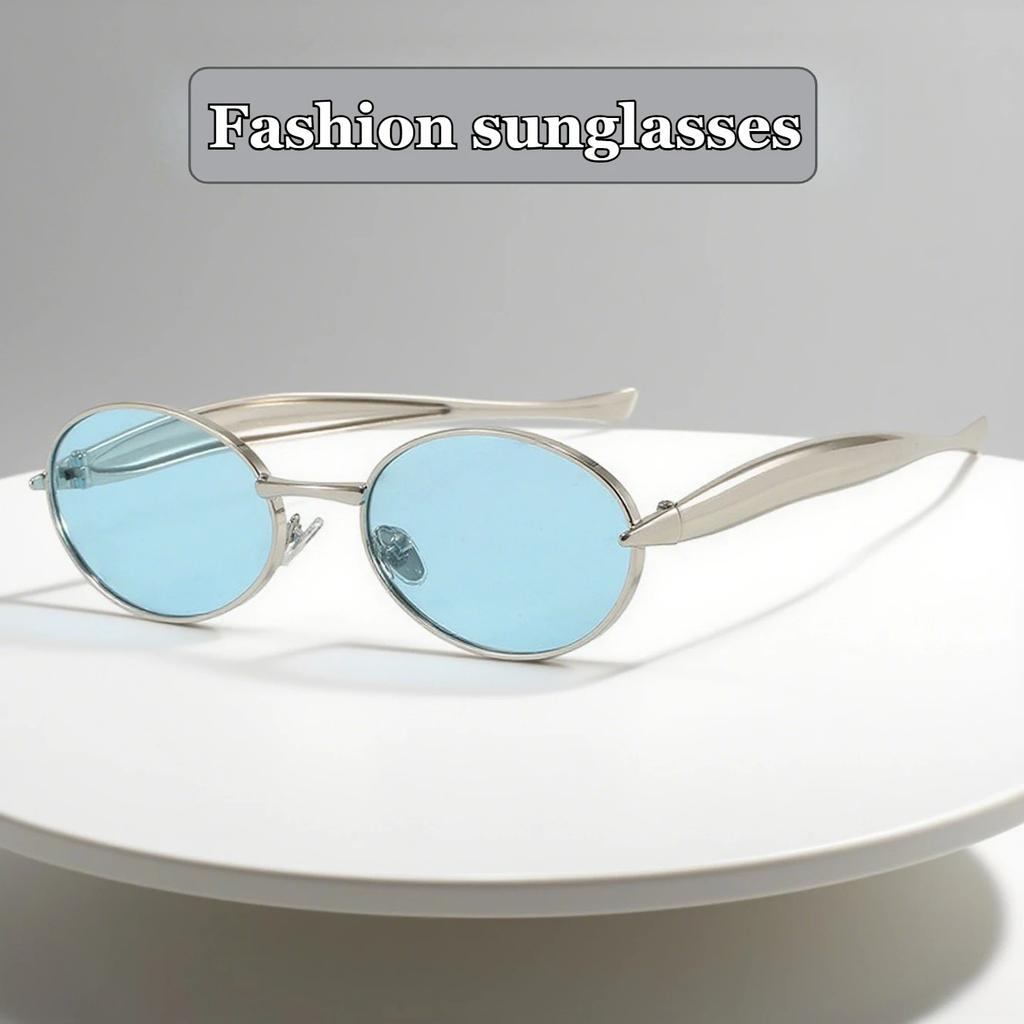 Neutral New Fashion Oval Frame Sunglasses Uv400 Eye Protection Glasses Women'S Fashionable High-End Metal Sunglasses