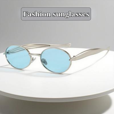 Neutral New Fashion Oval Frame Sunglasses  Uv400 Eye Protection Glasses Women'S Fashionable High-End Metal Sunglasses