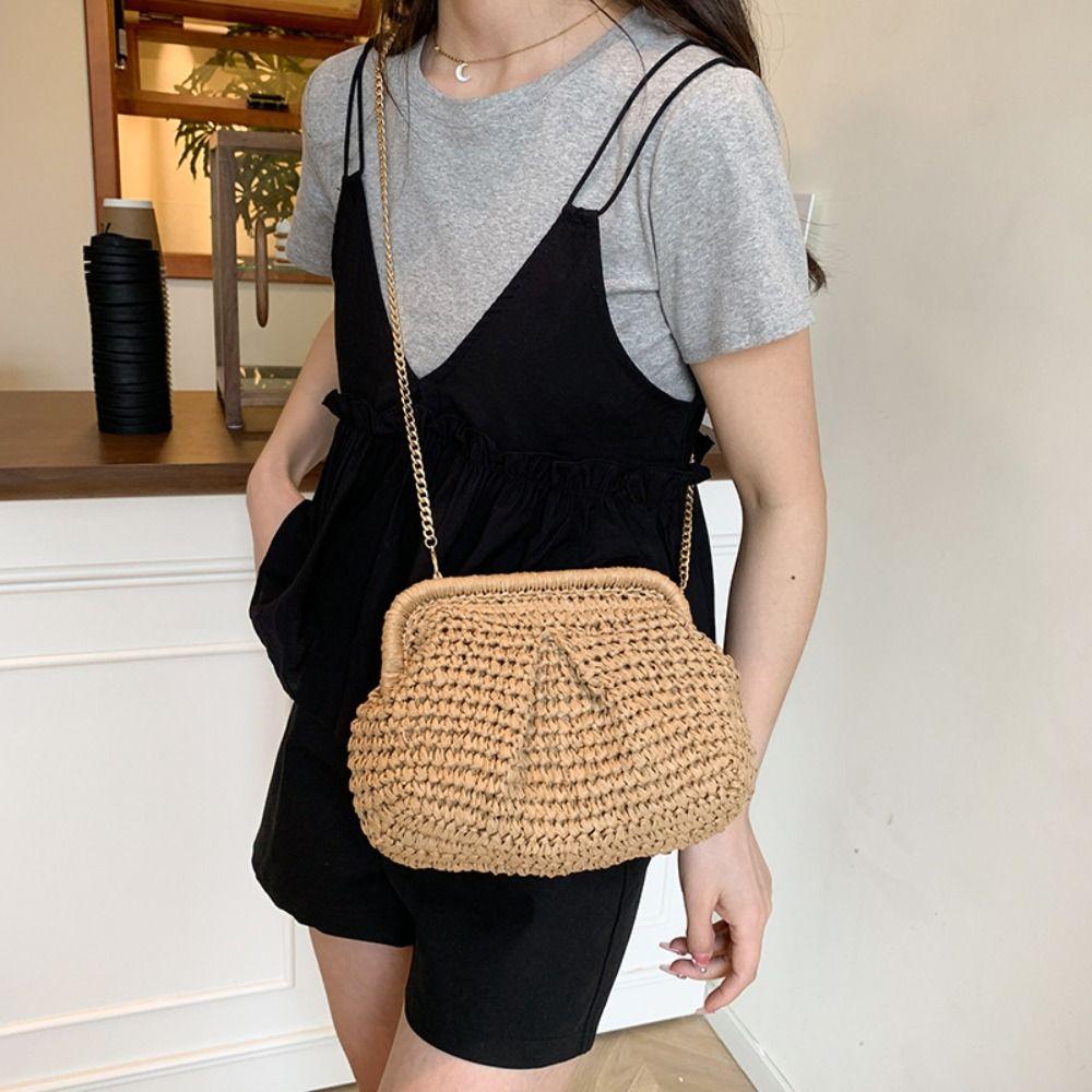 Chain Strap Shell-shaped Weave Bag Bohemian Chain Crossbody Bag Simple Beach Bag  Students