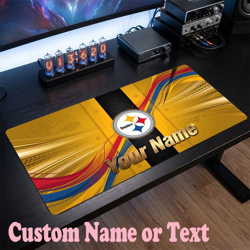 Pittsburgh Steelers Customized Name Text Mouse Pad, Large Desk Mouse Mat Personalized Home Office Present