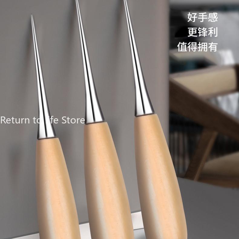 Round Hole Solid Wood Awl, Handmade DIY Leather Awl with Sheath, Sewing Tool for Crafting and Leatherworking
