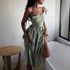 Women's Tie Spaghetti Strap Midi Dress Slim Waist A Line Solid Cotton Vacation Elegant Summer Sundress