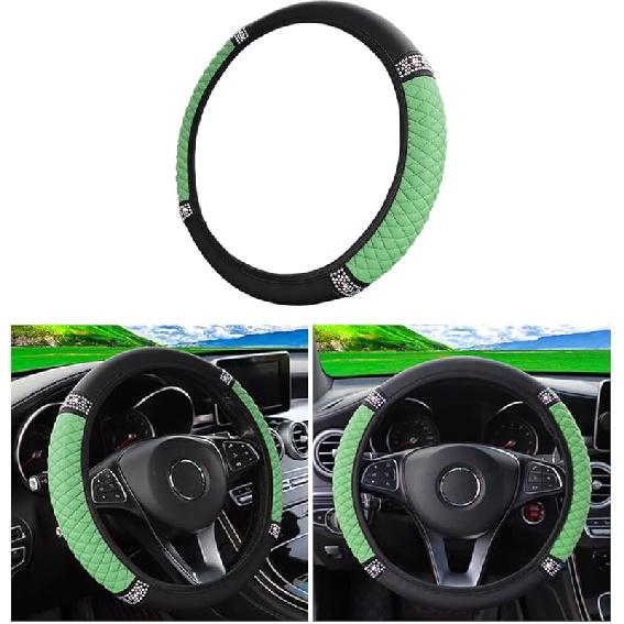 Bling Car Steering Wheel Cover, 15 Inch Rhinestones Soft Leather Elastic Steering Wheel Protector, Sparkly Crystal Diamond For Women Girls, Car