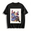 Cool Girls & Big Blue Cat Print Casual T-Shirt Unisex Loose Breathable Daily Top Pure Cotton T-shirt