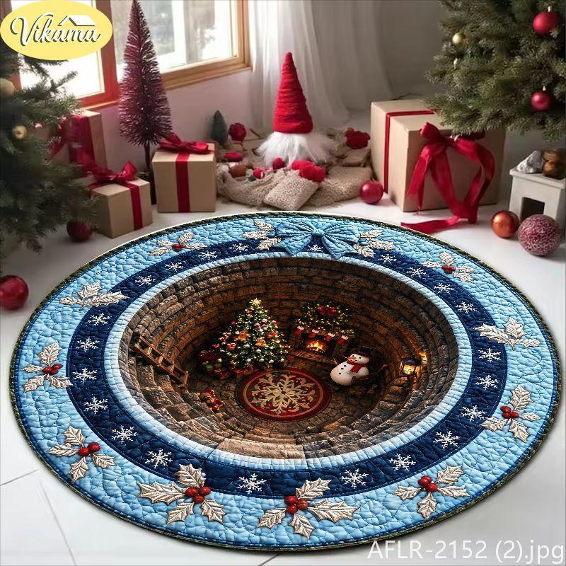 Christmas Round Rug, 3D Zipper Reindeer Pattern Soft Non-Slip Living Room Carpet, Festive Xmas Home Decor, Holiday Gift