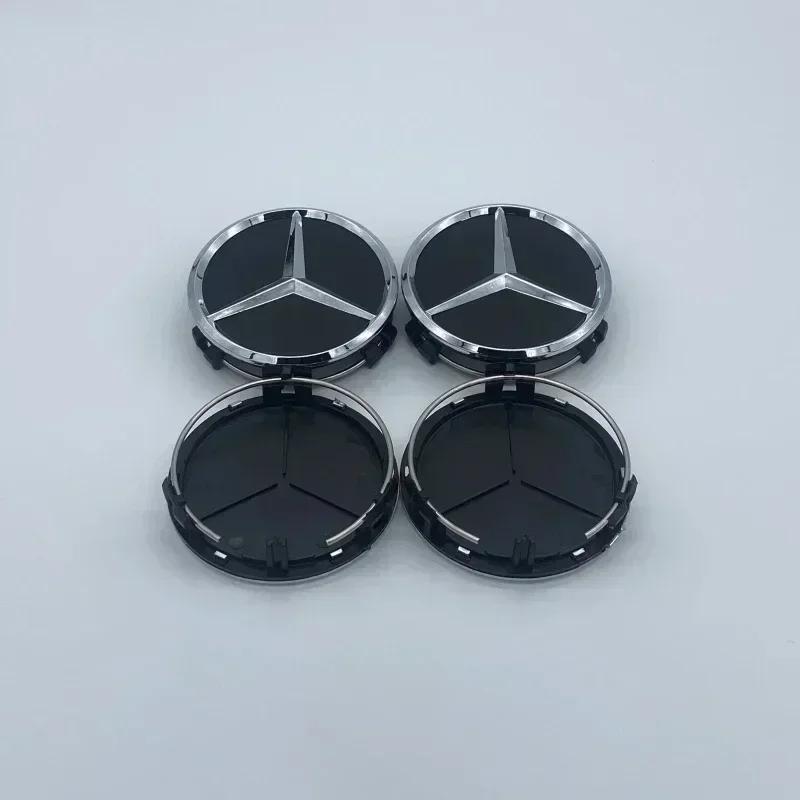 

C200 E200 For Mercedes Benz 4Pcs/set 75MM/60MM Car Wheel Center Hub Cap Covers For Mercedes Benz Black Badge Rim Cover Auto Sty