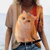 Summer V-neck 3D Kawaii Cat Printed Top Fashionable Casual Short Sleeved Women's T-shirts