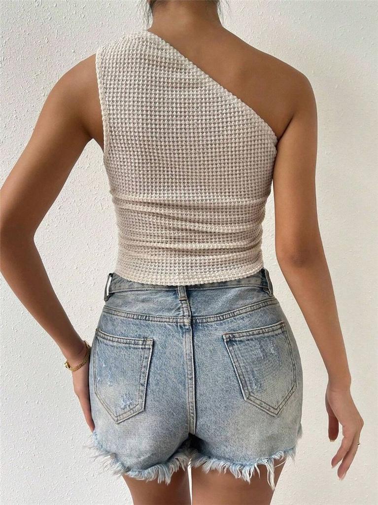 Streetwear Asymmetric Knit Tank Top With Scoop Neck For Spring Fashion