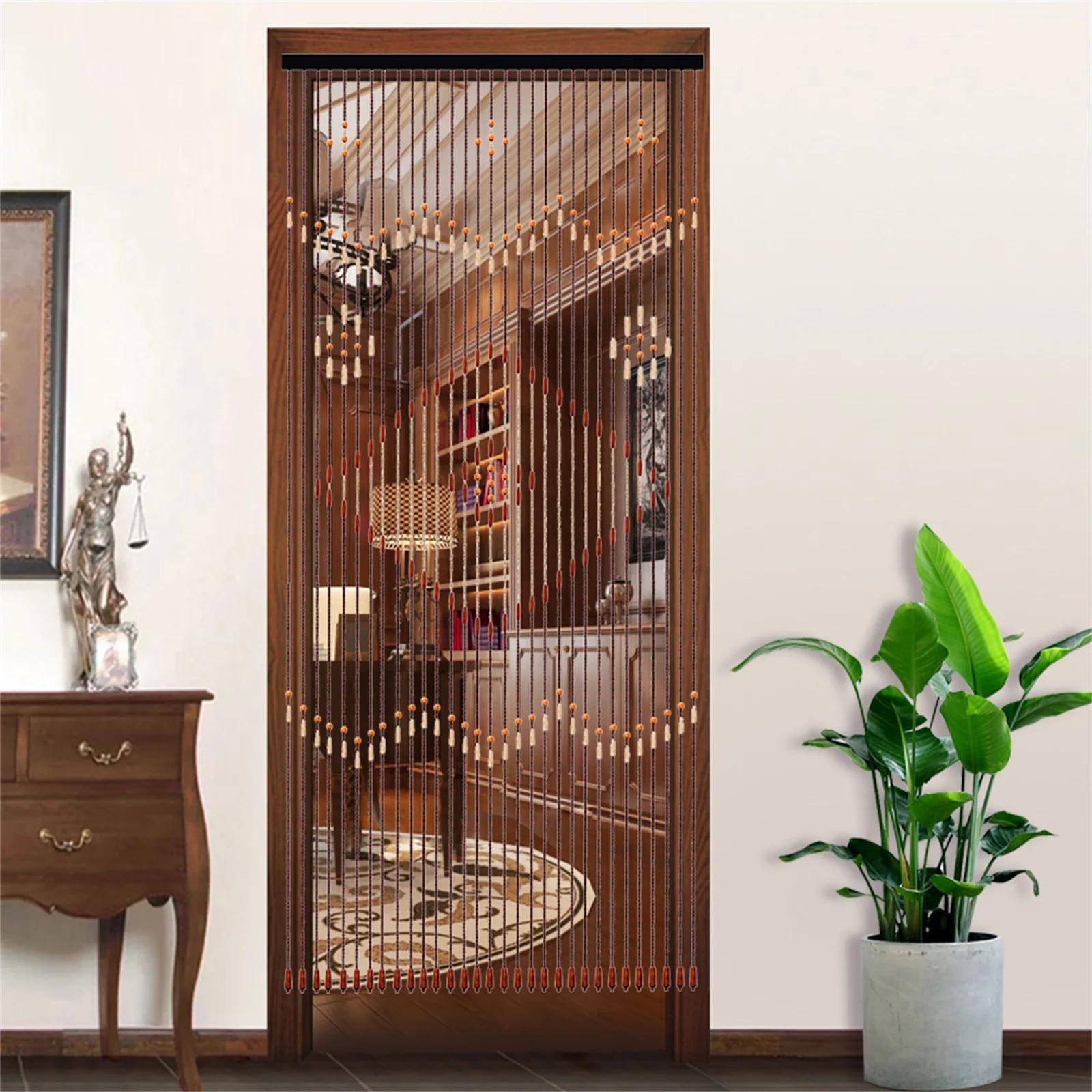 

Chocolate Brown Beaded Door Curtain 31 Strands Handmade Bohemian Window Decor Chinese - Classical Room Divider Tassel Partition