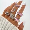 2024 New Tide Individuality Retro Geometric Hollowing Inlay Gem Rings SetLiquid State Metal Four-Piece Rings Set Paty Jewelry