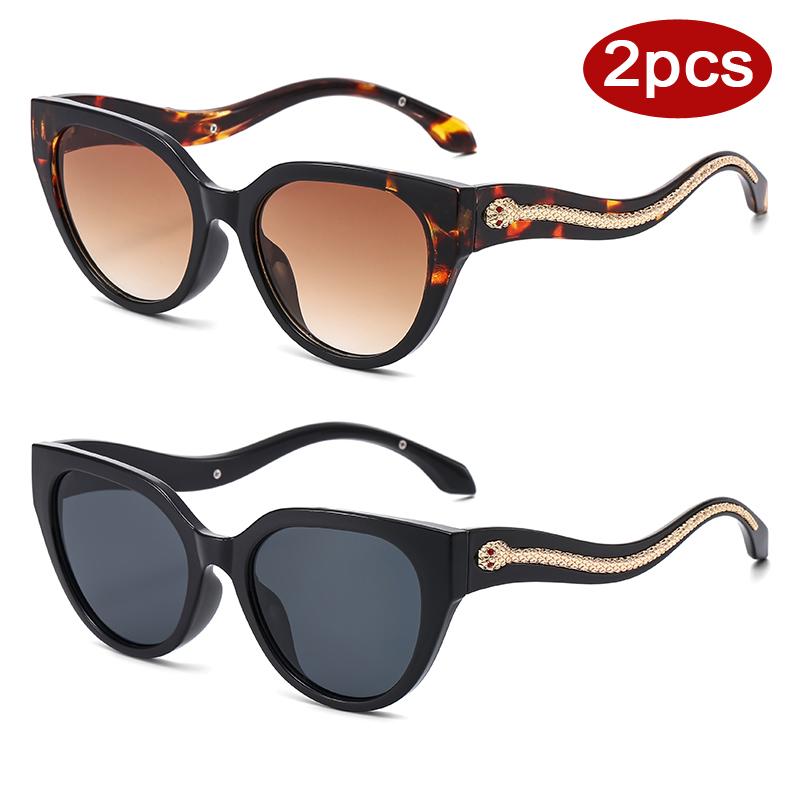 Protective Glasses 2pcs Fashion Cat Eye Sunglasses Women Snake Pattern Decoration Sun Glasses Gradient Lens Shades UV400 Eyewear
