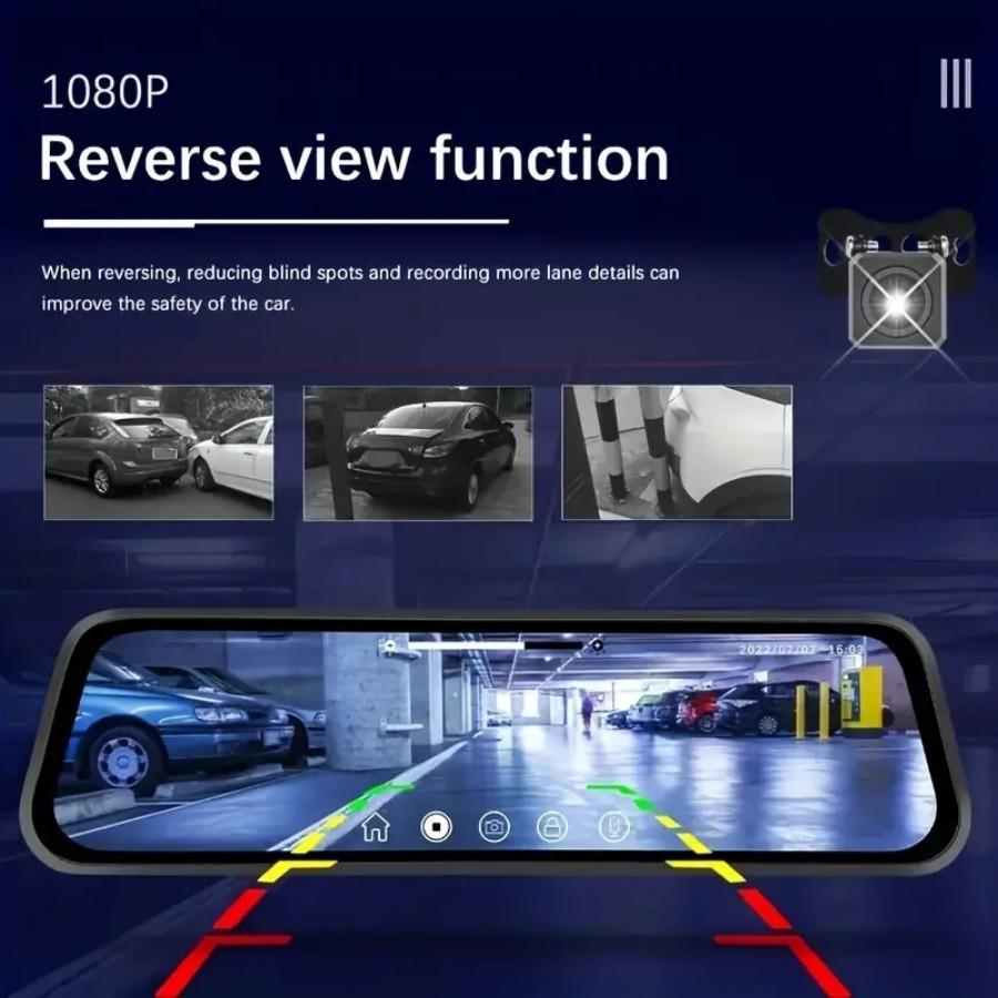 10'' Full HD Touch Screen Rear View Mirror Dash Cam - Front and Rear Camera With Loop Recording, G-Sensor,  170° Wide Angle dash