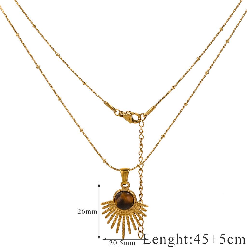 18K Stainless Steel Snake Bone Chain Maillard Tiger's Eye Square Necklace French Ins Style Retro Oval Gemstone Necklaces