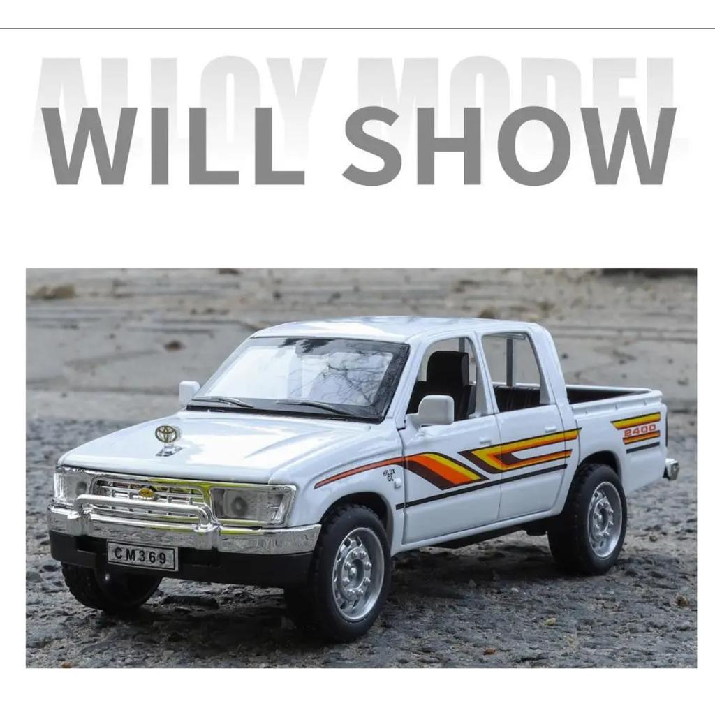 1/32 Scale TOYOTA Hilux Pickup Truck Toy Car Model Diecast Alloy Vehilce Miniature Pull Back Sound & Light Collection Gift Children