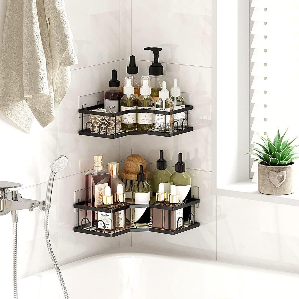 Zesílená železná rohová police do koupelny - Bezvrtací toaletní regál a držák na mýdlo