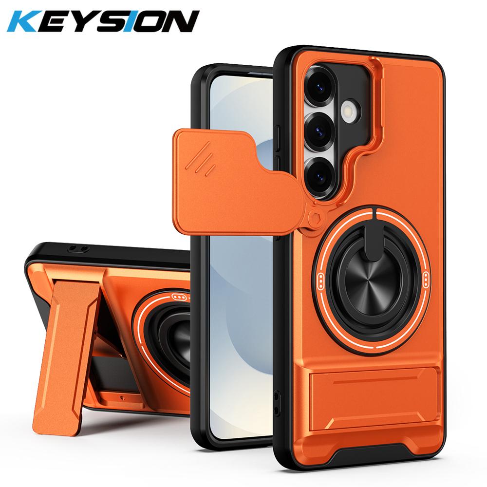 KEYSION Magnetic Phone Case for Samsung Galaxy S25 S26 Ultra S26+ S25 FE Slide Camera Protection Upright Kickstand Ring Shockproof Cover